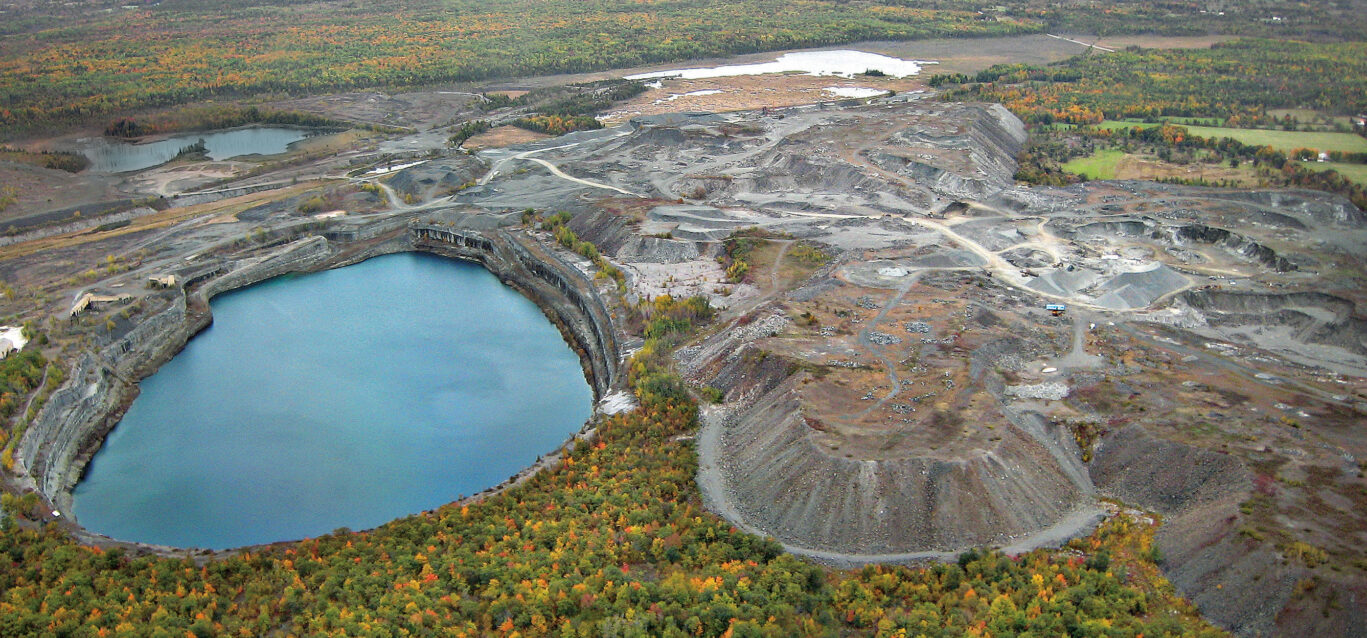 An aerial view of the abandoned Marmora mine