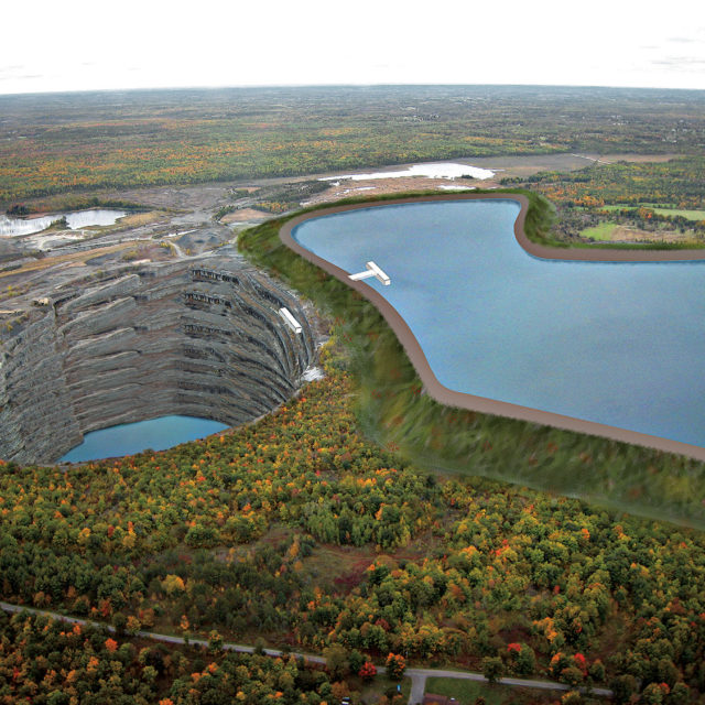 An image of the Marmora mine modified to show the pumped storage concept